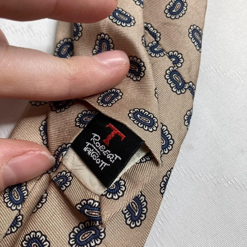 VTG 90s ROBERT‎ TALBOTT x SATEL'S Mens Beige Paisley Tie Retro Preppy Old Money